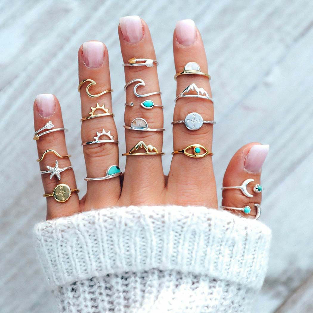 Stackable Knuckle Rings Set Shinning Elegant Rhinestone
